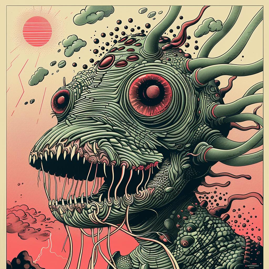 poster  monster  background  chromolithography  japanese  creature  graphic  horror  design  art 946252
