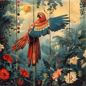 parrot  jungle  flowers  colorful  nature  exotic  vibrant  tropical  chromolithography  art 1058628