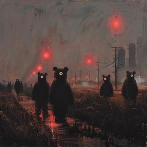 pandas  ominous  occult  walking  rain  Stalenhag  red  lights  art  Gottlieb 1079951
