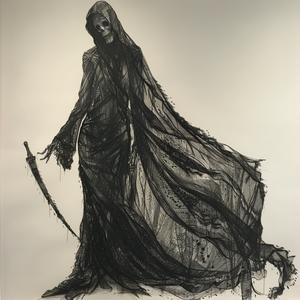 رسم أزياء، حاصد أرواح، منصة عرض، فستان أسود، سيف، رسم تخطيطي أنيق 1071806