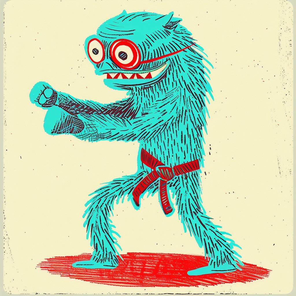 creature  karate  cartoon  monster  red  eyes  glasses  playful  funny  whimsical 940694
