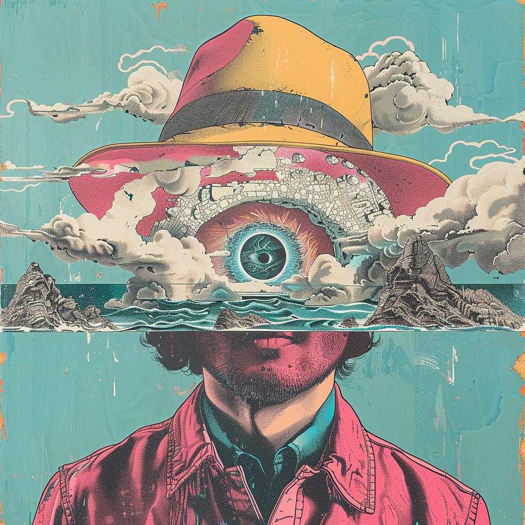 surreal  album  cover  hyper-realistic  screenprinting  man  hat  sunglasses  stylized  creative 960416