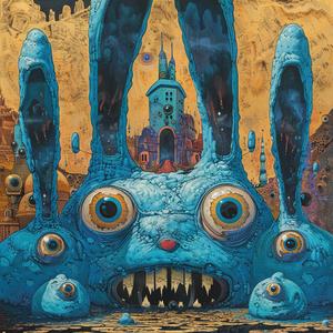 rabbit  ominous  surrealism  artnouveau  pointillism  creatures  gold  indigo  teal  occult 1077047