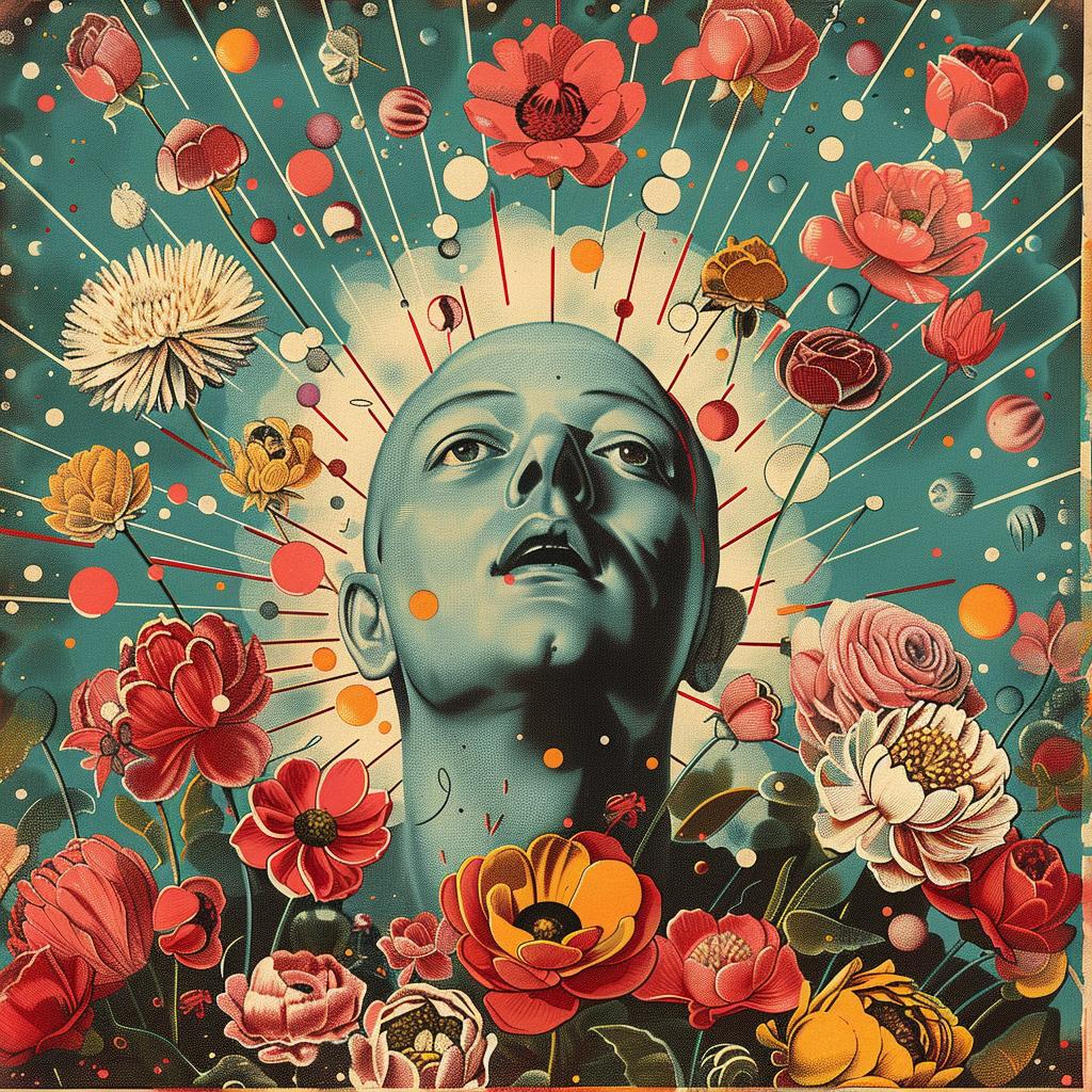 painting  man  flowers  chromolithography  vibrant  colorful  nature  portrayal  figure  artwork 1035964