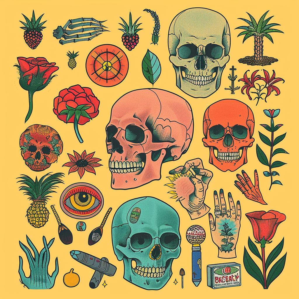 tattoo  skull  flowers  Day  of  the  Dead  flash  art  digital 1018274