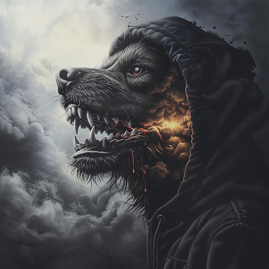Dogman  wolf  hoodie  cloud  background  illustration  cartoon  animal  character  style 1034177