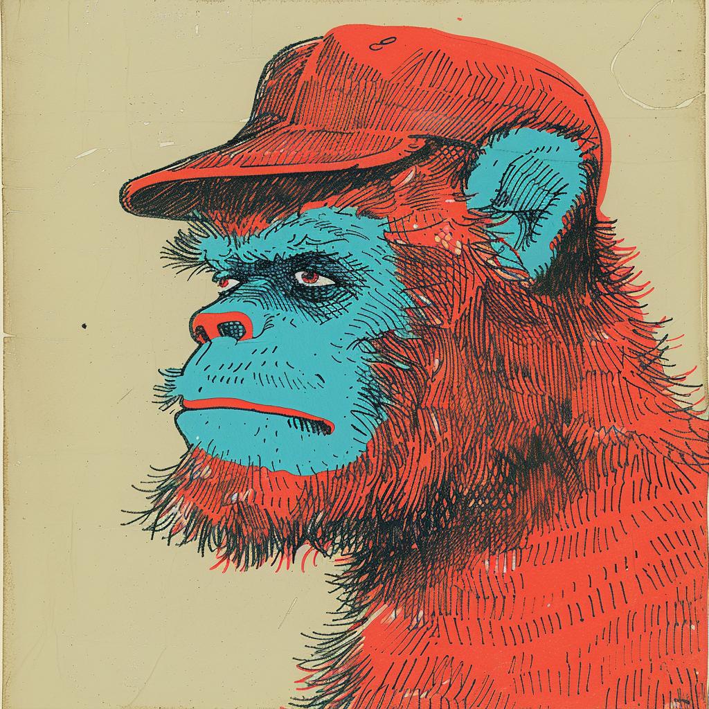 ominous  wolfman  bucket  cap  1950s  portrait  vibrant  colors  comic  art 920405