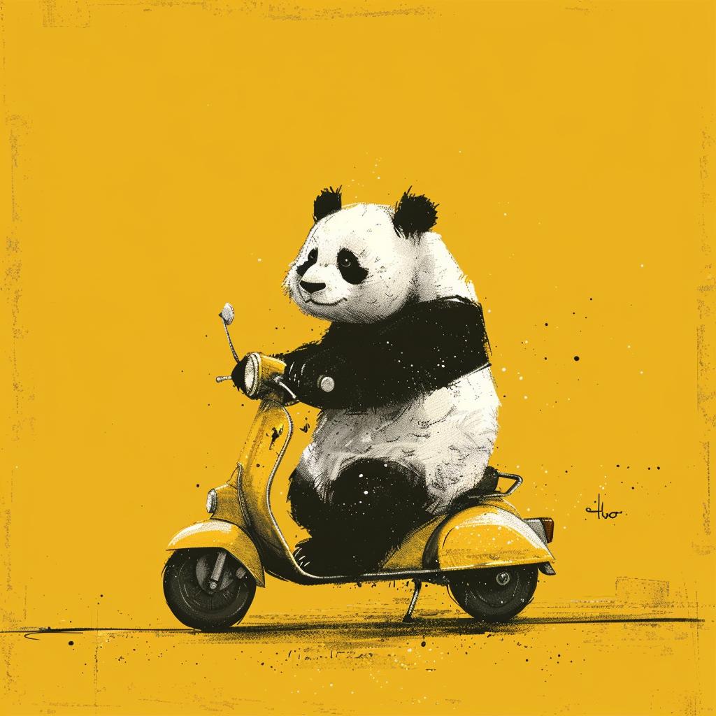 panda  scooter  yellow  Allie  Brosh  Dick  Bruna  cute  whimsical  illustration 1021873