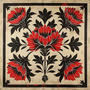 floral  design  black  red  white  background  bold  graphic  ornamental  stylized 1078963