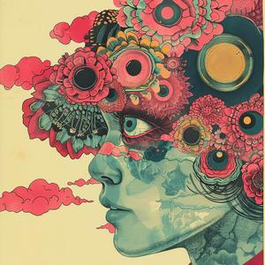 surreal  album  cover  symbolist  hyper-realistic  screenprinting  illustration  women  flowers  colorful 1078450