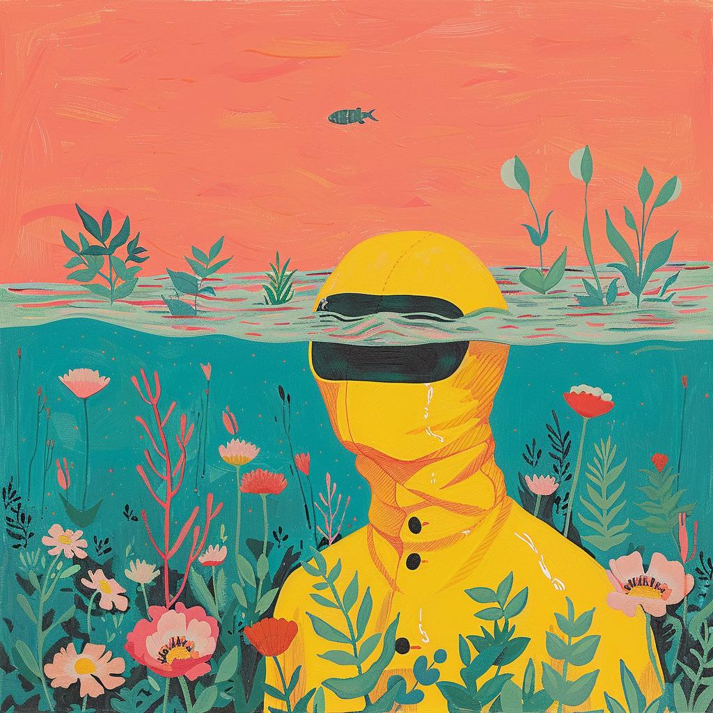creativity  surreal  underwater  man  yellow  flowers  fish  colorful  playful  art 1017306