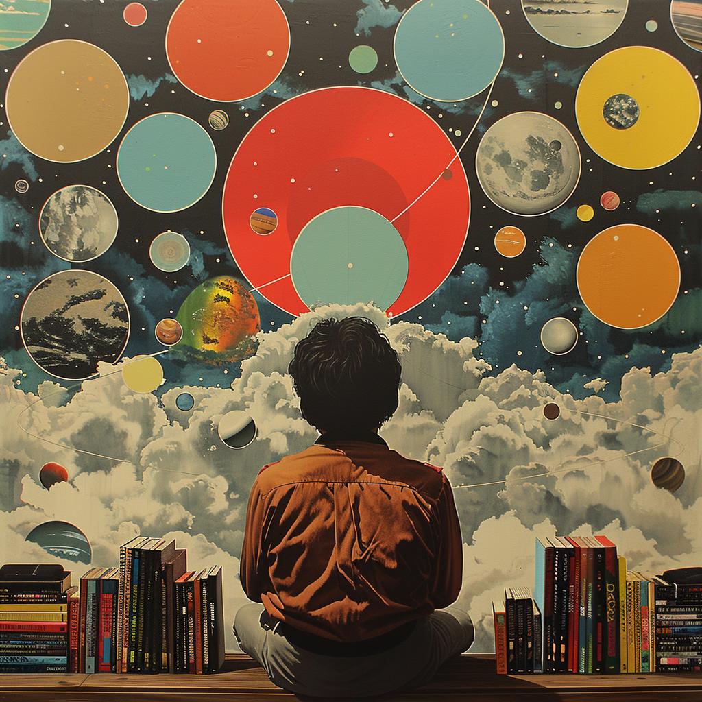 surreal  man  chair  books  planets  wall  painting  Seth  Globepainter  creative 960361