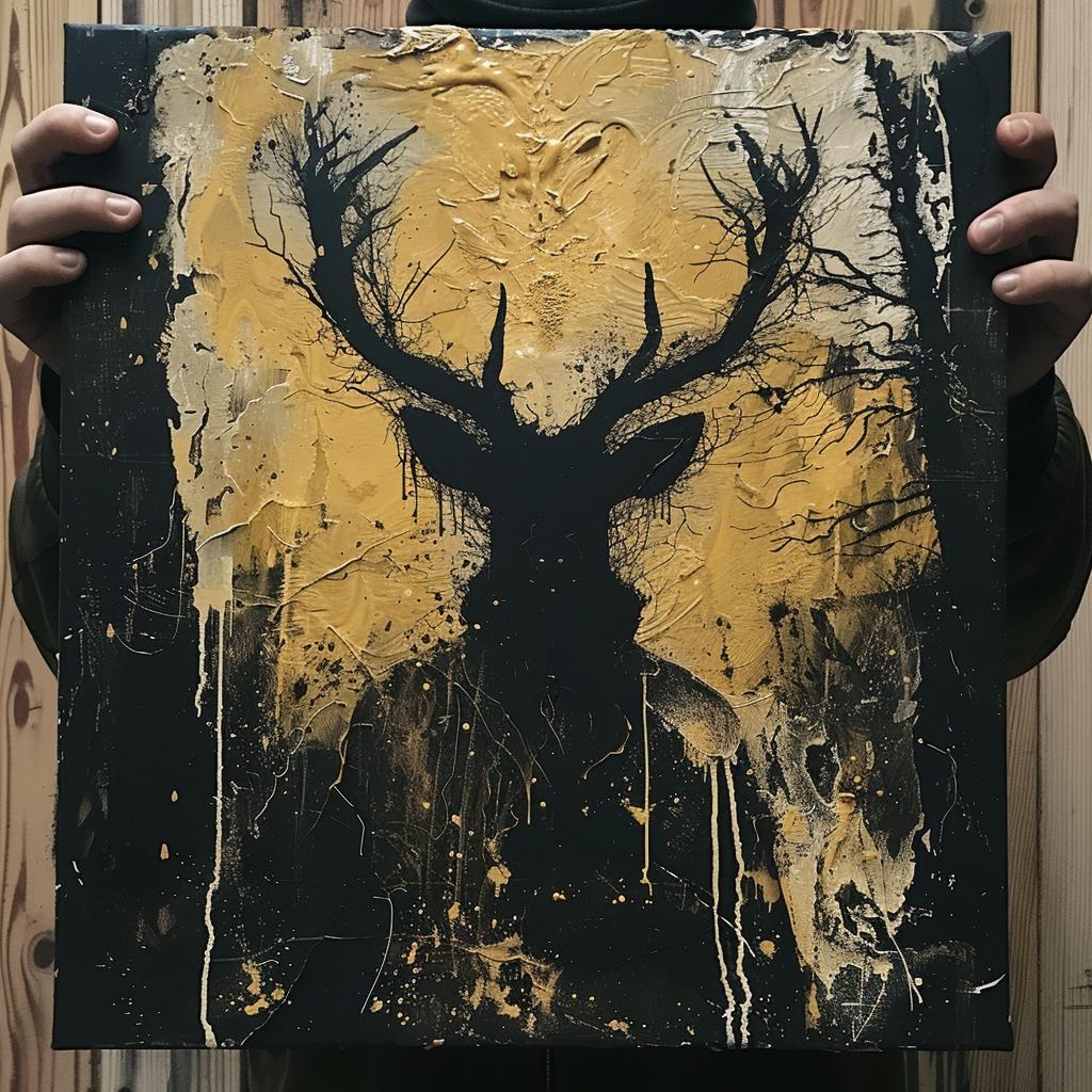 surreal  album  cover  DALeast  screenprinting  man  deer  painting  creative  holding 960376