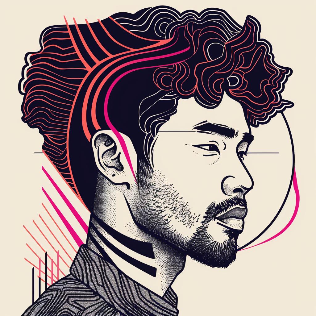 Pop  art  Asian-American  man  beard  background  digital  portrait  colorful  modern 937369