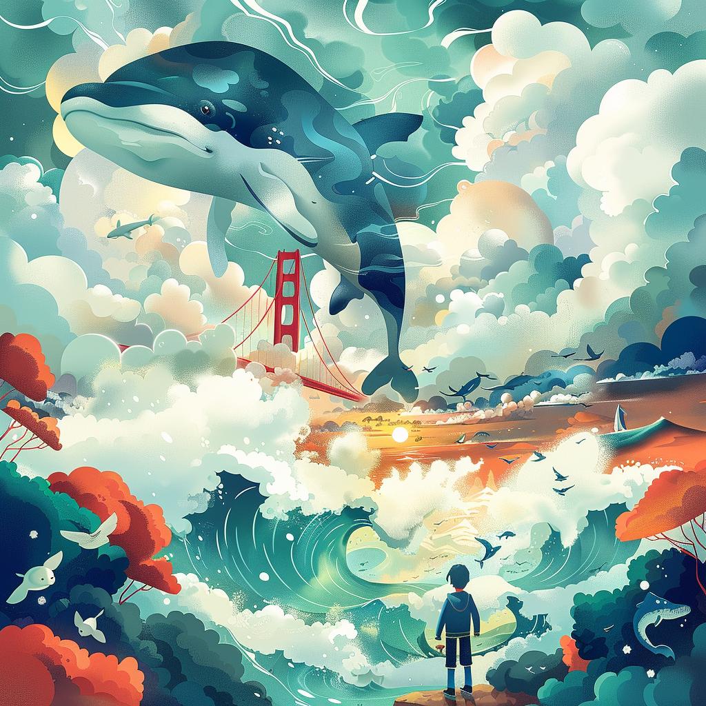 surreal  man  beach  whale  sky  art  painting  album  cover  Joey 1019534
