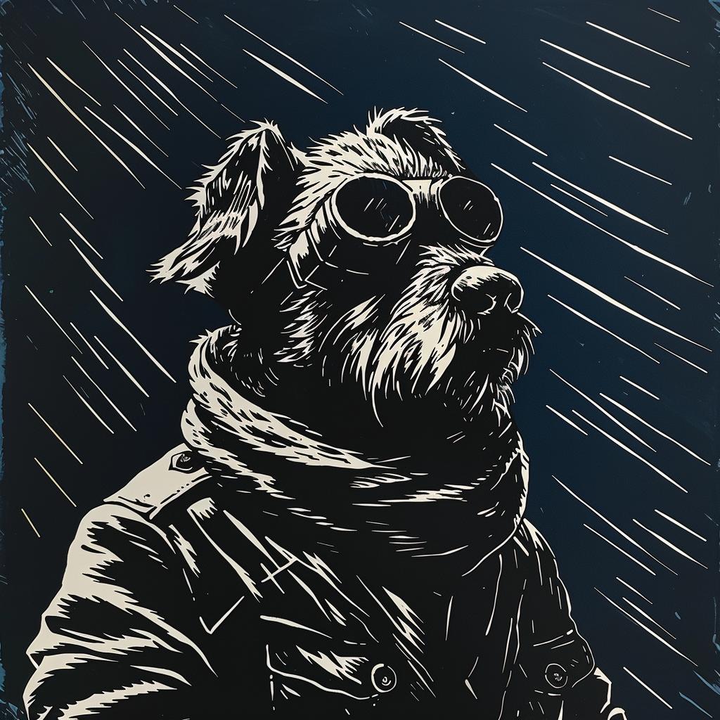anthropomorphic  dog  motorcycle  scarf  goggles  rain  humor  funny  cartoon  illustration 1025939
