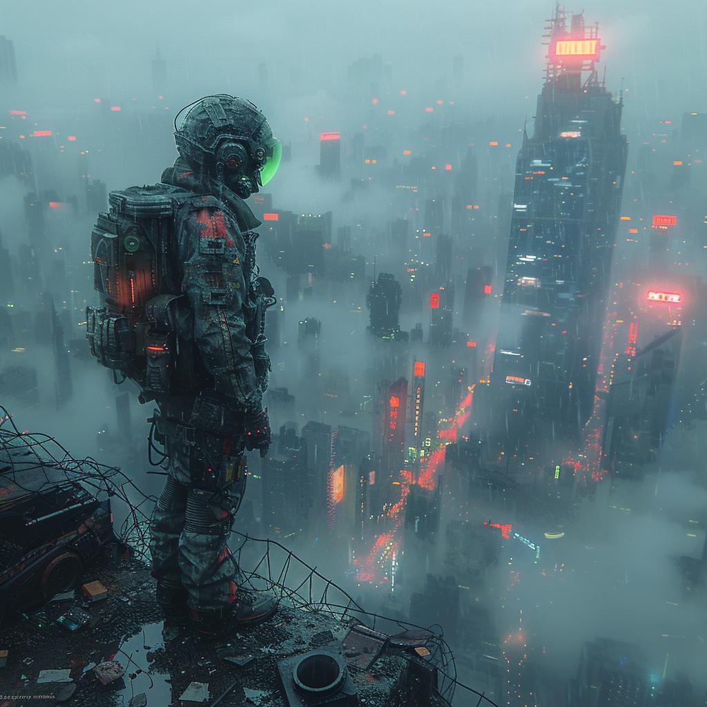 dystopian  cyberpunk  city  warrior  skyscrapers  fog  neon  futuristic  realistic  technology 1028797