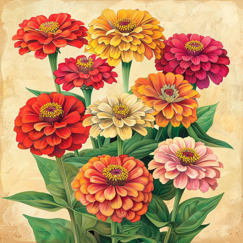 Illustration  Zinnias  Vase  Floral  Colorful  Natural  StillLife  Art  Vibrant  Composition 971526