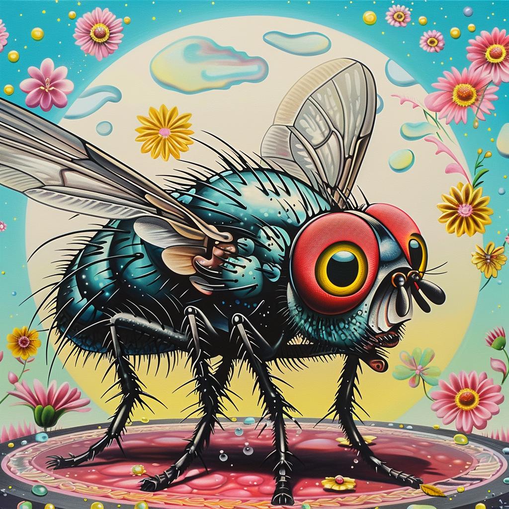 housefly  kawaii  painting  flowers  butterflies  white  background  cute  insect  colorful 1033485