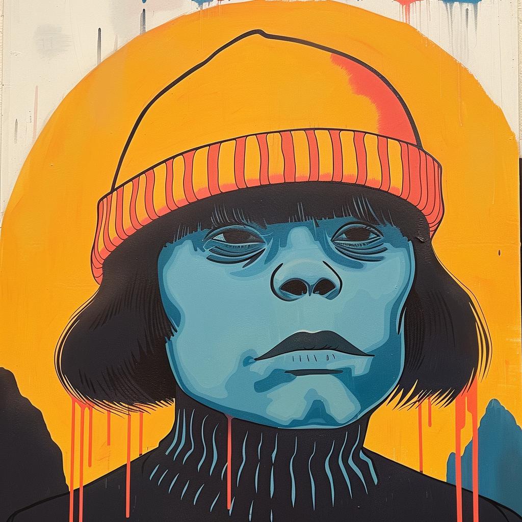 woman  hat  blue  shirt  painting  creative  surreal  album  cover  art 978003