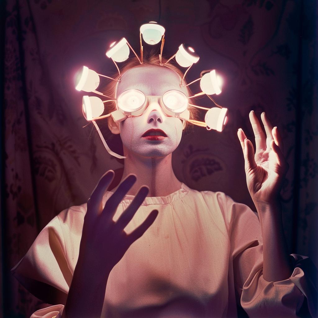 award-winning  lifestyle  photo  surreal  headpiece  lighting  glow  unusual  cyborg  modern 1027044