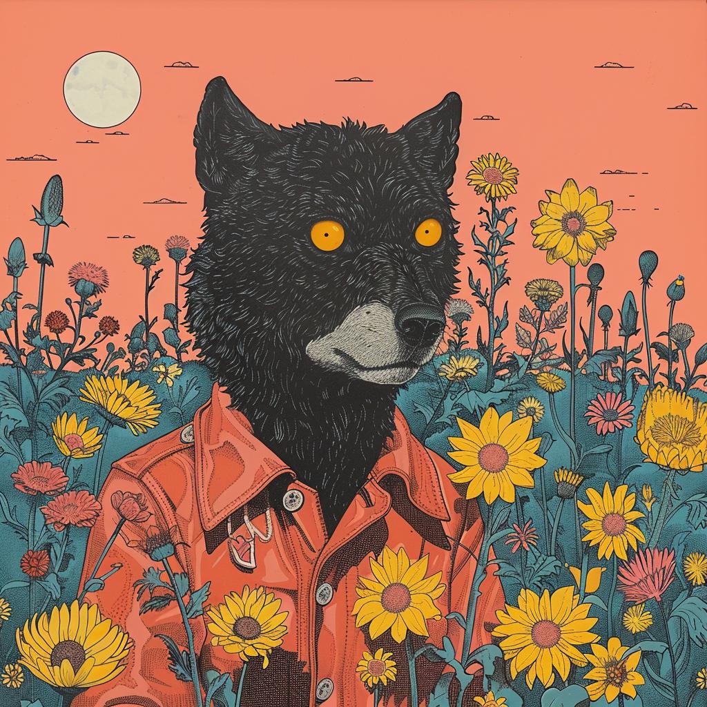 surreal  album  cover  bear  field  flowers  nature  creative  vibrant  playful 1017160