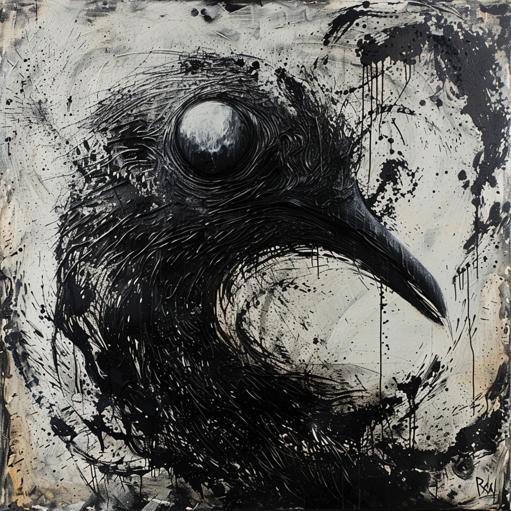 surreal  album  cover  black  bird  eye  hyper-realistic  screenprinting  ROA  painting 960295
