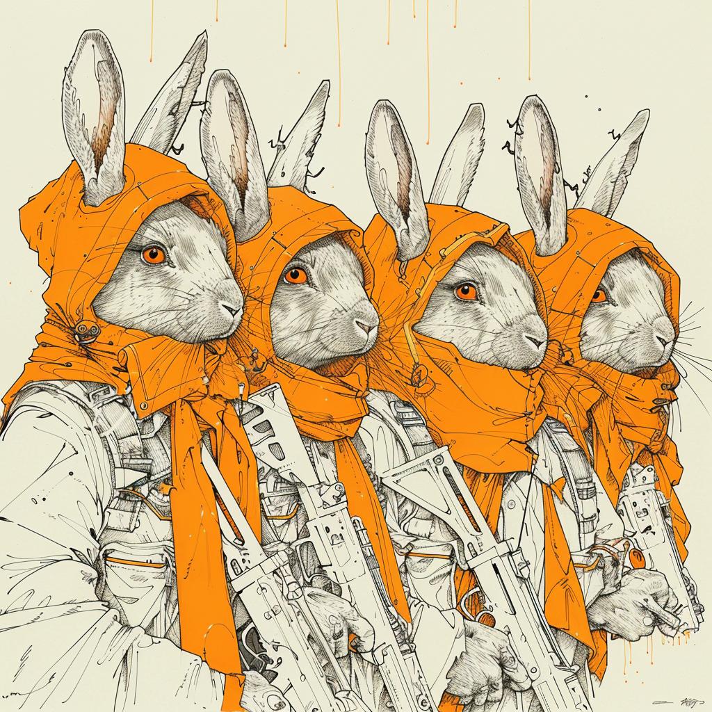 rabbit  soldiers  battle  Moebius  illustration  action  fantasy  color  dynamic  armed 923330