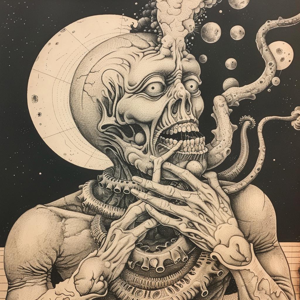 drawing  monster  horror  skeleton  tentacles  weird  creature  fantastical  dark  illustration 947441