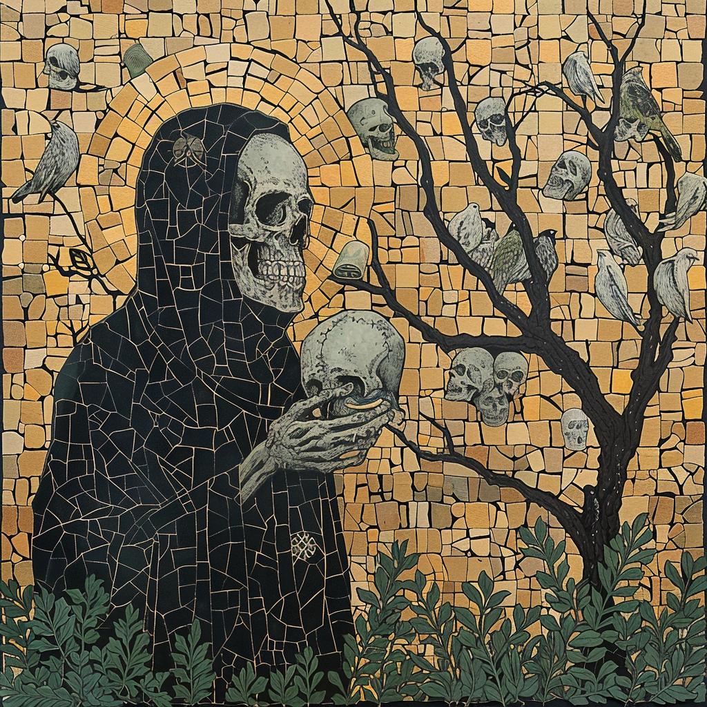 surreal  album  cover  deathmetal  occult  skeleton  skull  mosaic  tile  art 976951