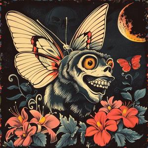 skull  butterfly  poster  chromolithography  graphic  art  design  colorful  stylized  illustration 1048432