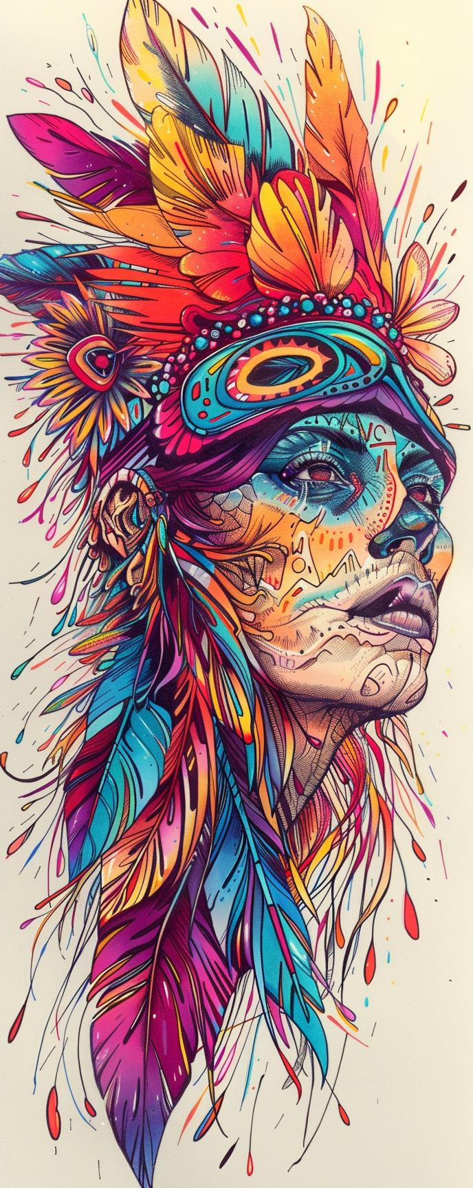 drawing  woman  feathers  colorful  whimsical  artistic  mythical  playful  unique  blend 940776
