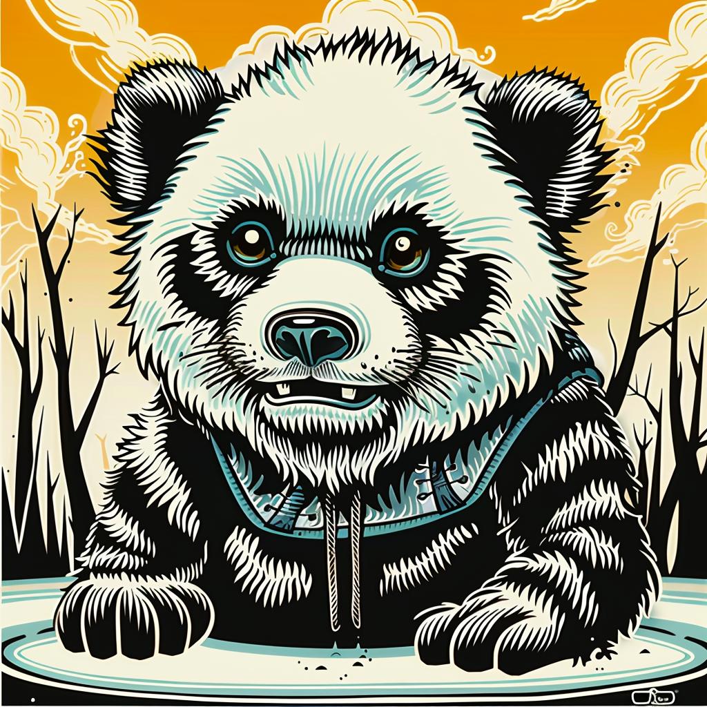 panda  yeti  creature  bowl  yellow  background  cute  playful  illustration  art 1032864
