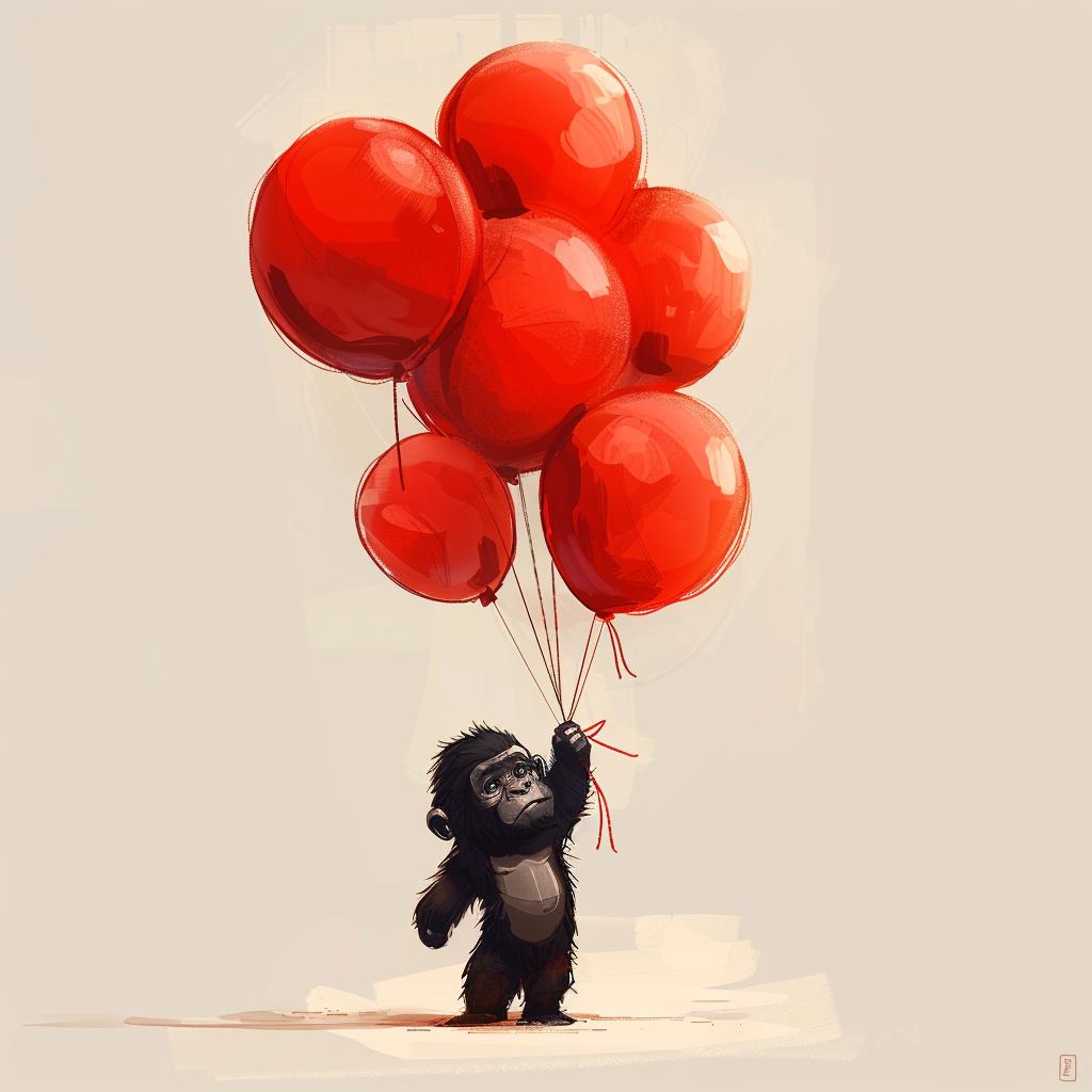 gorilla  balloons  kawaii  cute  red  floating  adorable  whimsical  playful  cheerful 923620