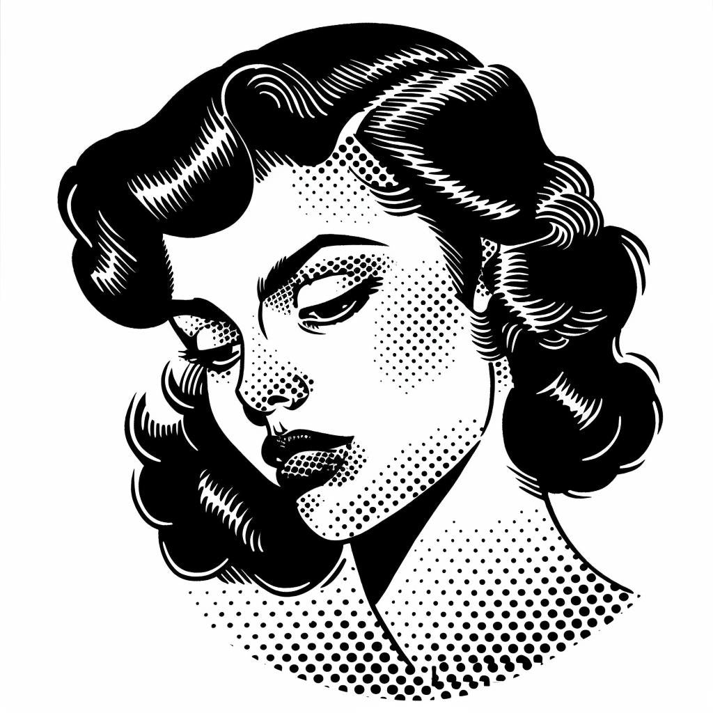 woman  face  black  white  illustration  halftone  vintage  graphic  svg  art 1018330