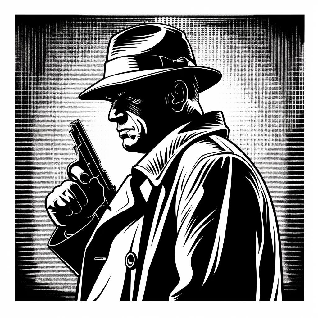 silhouette  detective  illustration  vintage  black  white  icon  linocut  emblem  bold 951865