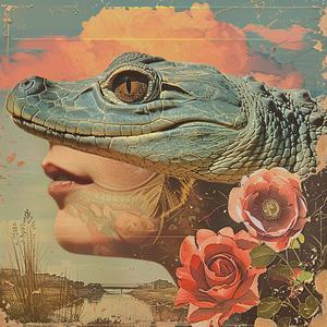 woman  alligator  roses  chromolithography  surreal  portrait  colorful  fantastical  mythical  floral 1061250