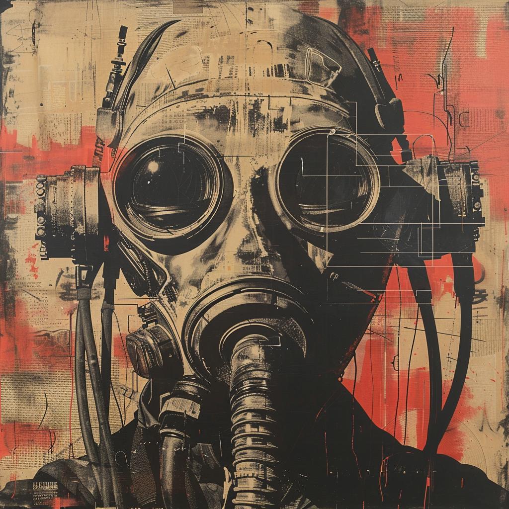 futuristic  man  gasmask  encaustic  screenprinting  tubes  wires  WRDSMTH  creative  album 959962