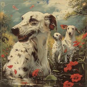 painting  dog  field  red  poppies  chromolithography  color  nature  artwork  landscape 1049643