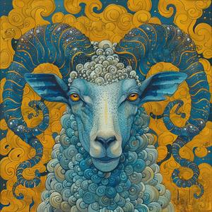 ram  portrait  comic  vintage  swirls  blue  gold  art  illustration  creature 1076912