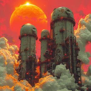 factory  sunset  art  industrial  chromolithography  minimalism  abstract  design  space  detailed 1040203