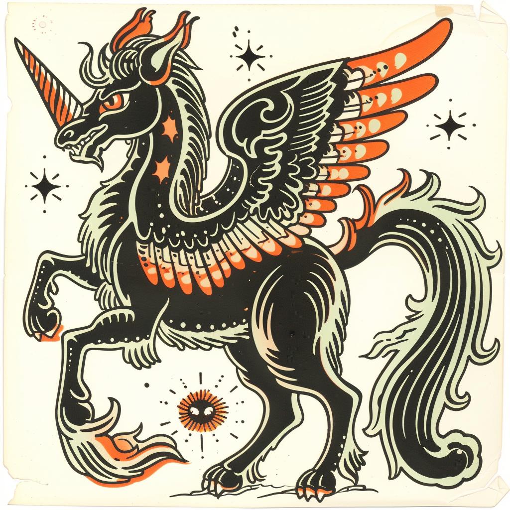 pegasus  hybrid  mythical  creature  fantasy  illustration  whimsical  halftone  unique  orange 933208