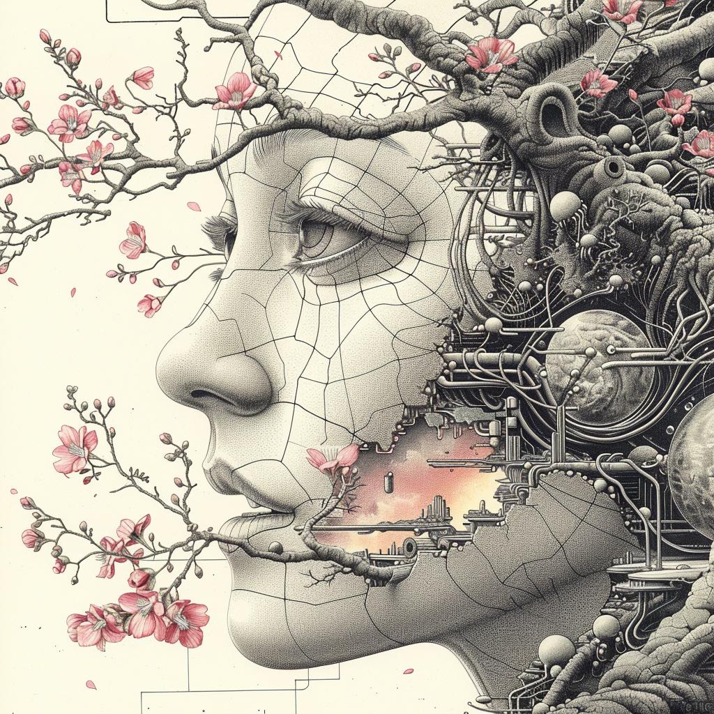 minimal  synthwave  Ukiyo-e  woman  flowers  trees  nature  artistic  creative  bloom 916260