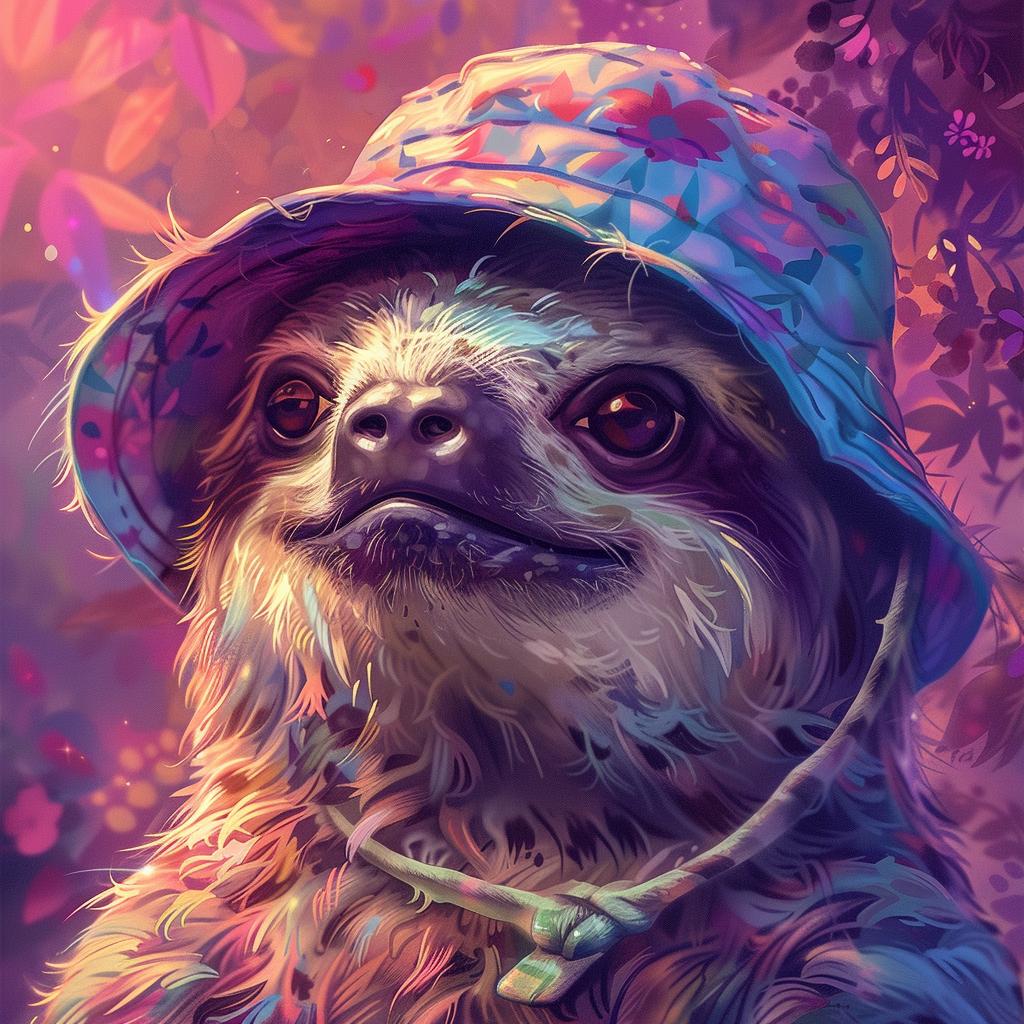 sloth  kawaii  bucket  hat  2D  cartoon  Ralph  Bakshi  painting  cute 971222