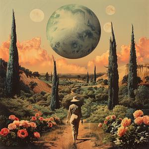 man  walking  path  flowers  planet  painting  chromolithography  nature  artwork  scenic 1056556