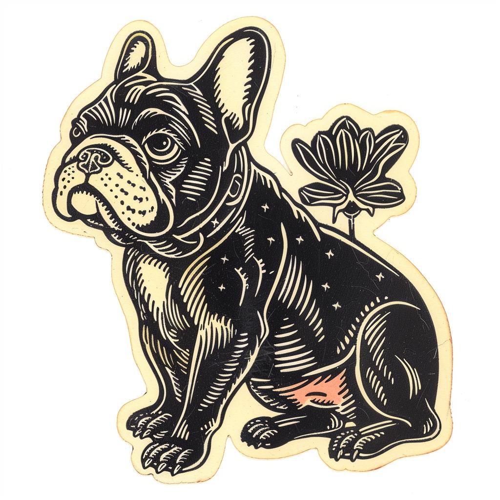 french  bulldog  sticker  flower  pet  dog  cute  illustration  white  background 942918