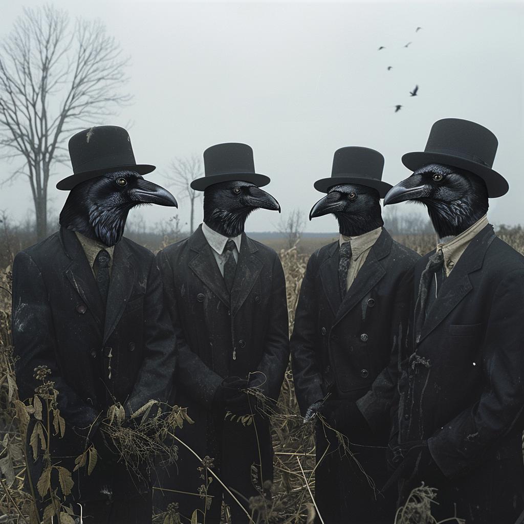 surreal  collage  men  crows  black  suits  mystery  dark  stylish  highcontrast 970029