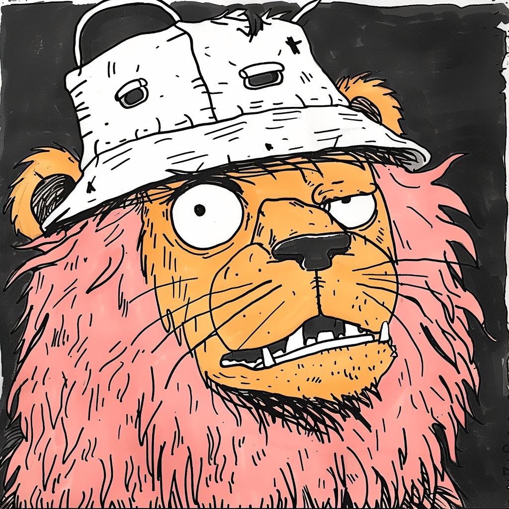lion  bucket  cap  Kirby  1950s  vibrant  comic  portrait  illustration  smile 920303