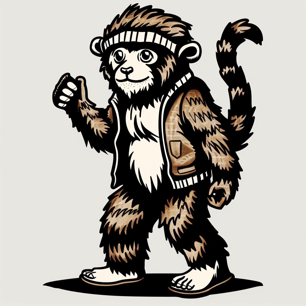 monkey  hat  jacket  character  cartoon  playful  illustration  whimsical  colorful  fashion 1032854