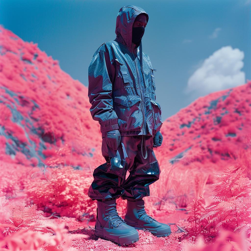 surreal  album  cover  field  pink  man  jacket  creative  vibrant  contrast 976392